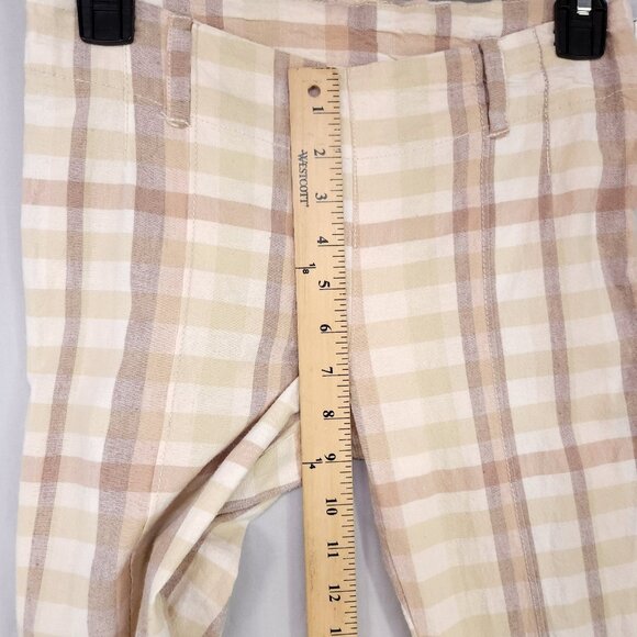 Free People Plaid Flare Pants Womens 0 Linen Blend Low Rise Retro Hippie Boho - Picture 9 of 16